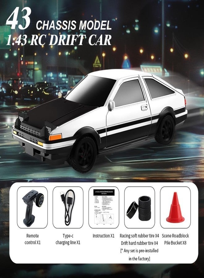 FEXXA سيارة سباق انزلاقية تعمل بالتحكم عن بعد من طراز FEXXA بمقياس 1/43، مزودة بنظام جيروسكوب رباعي الدفع وجاهزة للانطلاق، نموذج سيارة صغيرة عالية السرعة (1:43 تويوتا AE86 ترينو - أسود/أبيض) - Image 5